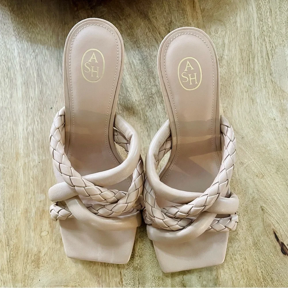 ASH Mina Bis Braided Square Toe Sandals in Skin
